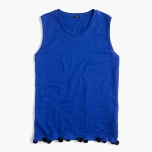 J. Crew Medium Bright Ocean Blue Linen Pom Pom